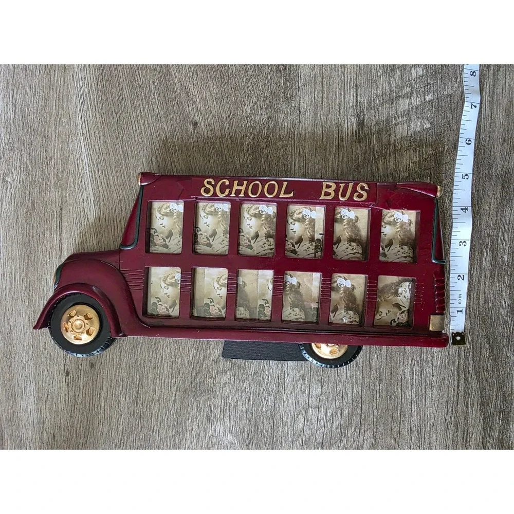 Vintage School Bus Multi Photo Frame Red 12 Slot K-12 School Days Portrait Frame